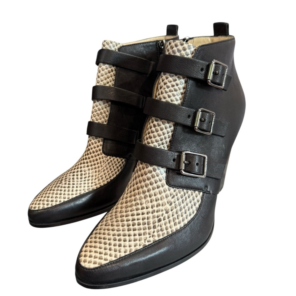 NWT Jimmy Choo Black & Snake Print Leather Buckle Ankle Boots – Size 40 (US 10)